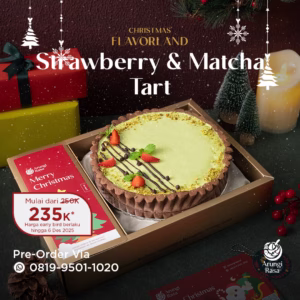 Strawberry & Matcha Tart Arungi Rasa – tart matcha dengan topping strawberry segar