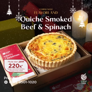 Quiche Smoked Beef & Spinach Arungi Rasa – quiche gurih dengan smoked beef dan bayam cocok menjadi hampers Natal
